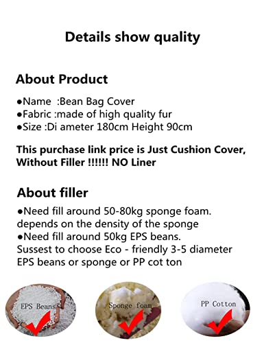 Fssmyzly Bean Bag Chair 8Ft Big Round Soft Fluffy Velvet Bag Chair Cover No Filler,Cover Black 7Ft #TOP3