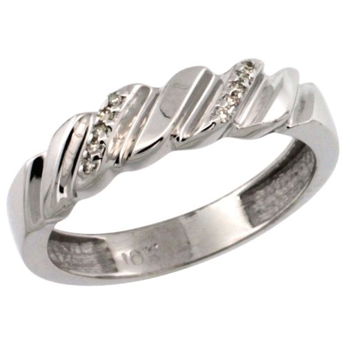 14k White Gold Ladies' Diamond Wedding Ring Band, w/ 0.063 Carat Brilliant Cut Diamonds, 5/32 in. (5mm) wide, size 10