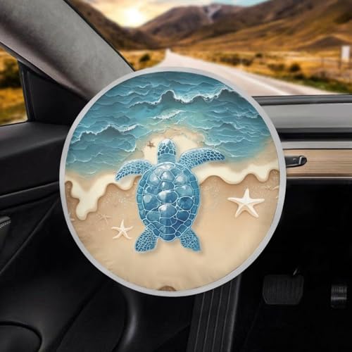 Image of Beach Turtle Steering Wheel Cover Sun Shade Easy to Install Auto Interior Protector Car Steering Wheel Sun Shade Cover Sun Shade for UV Protection Universal Vehicle Accessories
