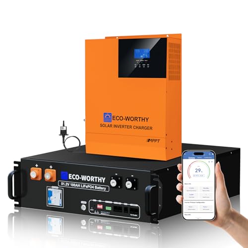 ECO-WORTHY 48V 100AH LiFePO4 Server Rack Battery(Version 3) with 5000W Hybrid Inverter,Low-Temp Protection & Bluetooth for Off-Grid, Solar & Backup Power