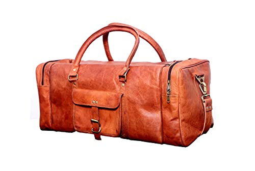 SKADO 24 Inch Leather Duffel Bags For Men & Women Holdall Leather Duffle Travel Overnight Bag Gym Sports Brown Weekender Bag, Roll On Laptop Backpack Rucksack Knapsack Office College Bag4