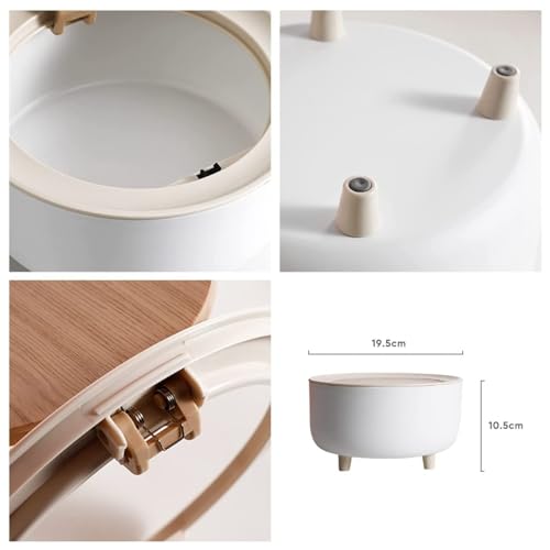 Image of Plastic Mini Portable Tabletop Dustbin, Mini Trash Can with Lid - Wastebasket for Bathroom Vanity, Desktop, Tabletop (ROUND Press - White), Press Top