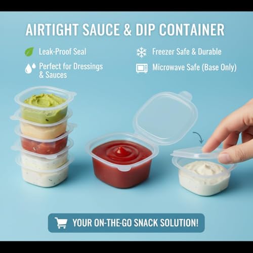 Image of Air Tight Sauce Dip Container 35ml x500pcs. Transparent Disposable Cups with Secure Lids | Leakproof Food Storage for Chutney, Sauces, Raita (Rayta), Sweets, Dips & Condiments Etc.