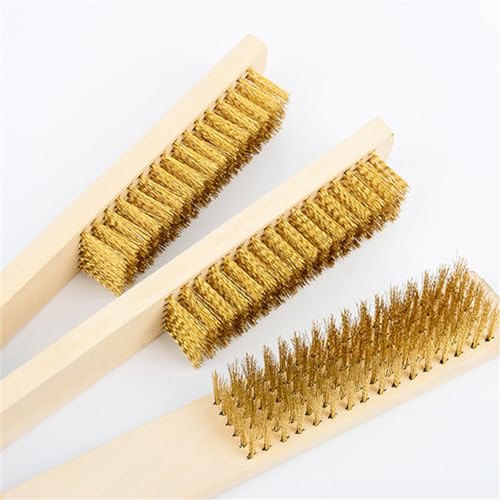 Image of Wire Brush,Stainless Steel Wire Scratch Brush for Cleaning Rust with 8.3 inch inch Long Curved Beechwood Handle