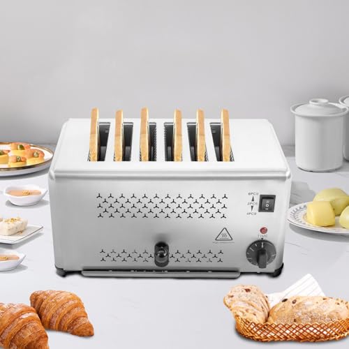 Bread Maker Machine, 6-Slice Bread Baking Machine with 1650W Power, Stainless Steel Bread Oven with Five Time Options, Small Toaster with The Pull-Out Crumb Collection Tray for Home Bakery Kitchen Aid
