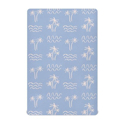 KICPOAY Palm Tree Ocean Waves Boho Fitted Crib Sheets Stretchy Portable Playard Sheets for Baby Toddler, Breathable Soft Mini Crib Mattress 52 x 28 in for Boys and Girls