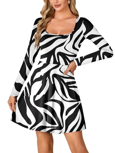 Image of LYANER Women's Long Sleeve Mini Dress Loose Casual Empire Waist Above Knee Length Dresses
