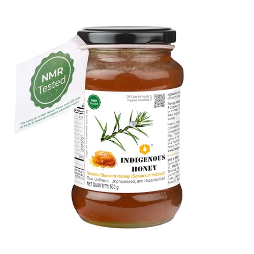 Image of INDIGENOUS HONEY Raw Organic Sesame Til Honey 17.64 oz Glass Jar | Natural Sweetener Pure Unprocessed Suger Free Unpasteurized Honey Pack of 1