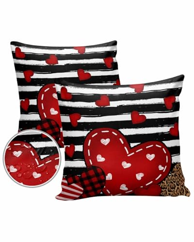 LEOKOTI Red Love Heart Valentine's Day Outdoor Pillow Covers 18