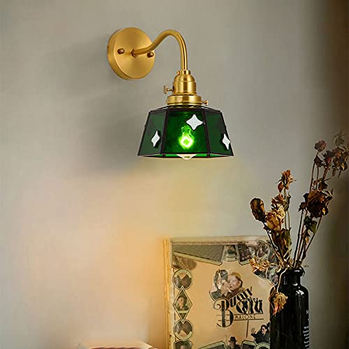 Luces de pared de latón con interruptor y casquillo E27 de cristal retro de 7.09 pulgadas 2