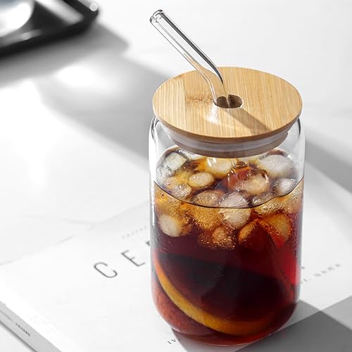Set de 4 vasos de vidrio con tapa y sorbete 18oz miniatura 4
