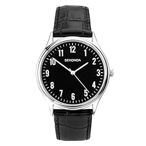 Sekonda Mens 40mm Evans Classic Three Hand Analogue Quartz Watch Alloy Case with Black Leather Strap