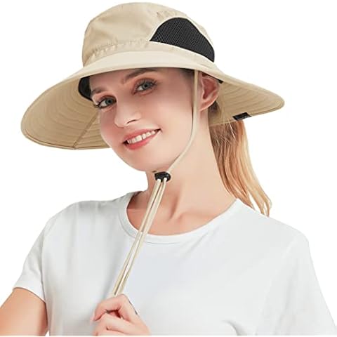 Women's Ponytail Sun Hat, Wide Brim Floppy Hat Waterproof Breathable Foldable Bucket Hat for Fishing Beach - Beige - One Size Cover