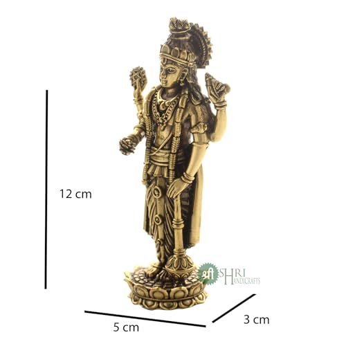 Image of INDICAST Brass Standing Vishnu Idol | 5 inch Vishnu Hindu God Statue Figurine Perfect for Decoration Puja & Gifting Purpose Sculpture (Weight- 180gm)