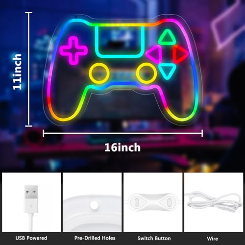 Image of Qusea Gamer Neon Sign Gamepad Shaped RGB LED Neon Lights Gaming Sign USB Powered Game Gift for Boys Bedroom Gamer Room Wall Decor