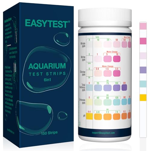 EASYTEST 6 in 1 Aquarium Test Strips 150 Strip Pack Aquarium Water Test Kit for Freshwater Fish Tank Fish Pond Accurate Testing Total Hardness Carbonate Nitrate Nitrite Cl2 pH