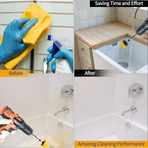 Image of 10 PCS Power Drill Scrubber Brush Attachment Set - Medium Bristle Yellow Cleaning Brushes with Extension Rod for Bathroom, Tile, Floor, Kitchen, Car & Bathtub Deep Cleaning