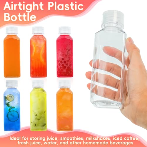 Saftflaschen Mit Kappen, 6 Stück 350ml Kunststoff-Saftflaschen, Transparente Flaschen mit Manipulationssicheren Kappen, Wiederverwendbare Saftbehälter Zum Entsaften für Entsaften, Smoothie, Trinken