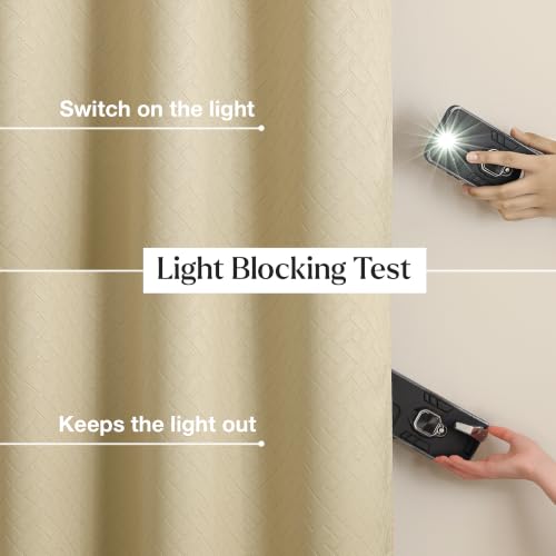 Image of HOMEMONDE 100% True Blackout Curtains 8 Feet Long - Pack of 2 Curtains| Embossed Design | Light Block Thermal Insulated & Noise Reducing Room Darkening Curtains (Beige, 96Inch)