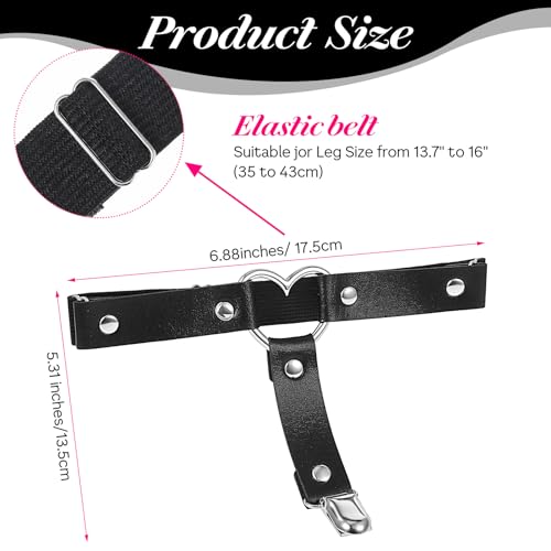 2 Pcs Leg Garter Adjustable Love Heart Garter Belts For Women Thigh Garter With Buckle Anti-Slip Clips Elastic Punk Women's Thigh Garters Leg Harness Garter Belts For Thigh High Socks Stockings