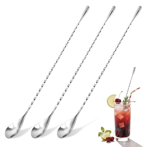 Feehope 3Pcs Stainless Steel Bar Spoon, Ergonomic Stirring Spoons for Effortless Cocktail Mixing...