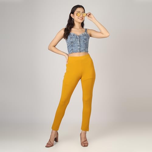 Image of ON&ON Women's Cotton and Lycra Stretchable Slim Fit Straight Pant | Trouser for Casual Wear and Office Wear