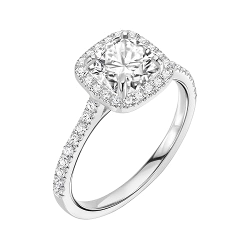 1.50-2.30 Cttw Cushion Cut Lab Grown Diamond and Moissanite Halo Engagement Ring 14k Yellow/White Gold (D-E/VS, D-E/VS) | Comes With Gift Box