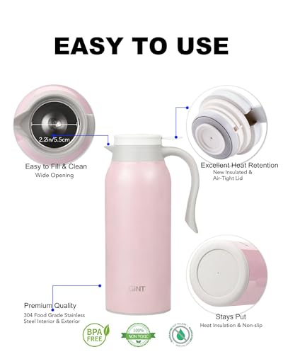 Image of GiNT 51 Oz Stainless Steel Thermal Coffee Carafe, Double Walled Vacuum Insulated Flask, 12 Hour Heat Retention, 1.5 Liter Tea, Water, and Coffee Dispenser (Upgraded version Pink)