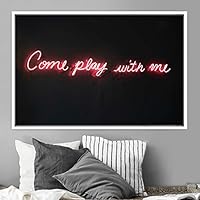 Framed Canvas Wall Art Illuminated Words 3D Industrial Inspirational Multicolor Neon Pop Art Quotes Typography Urban - 16x24 inches