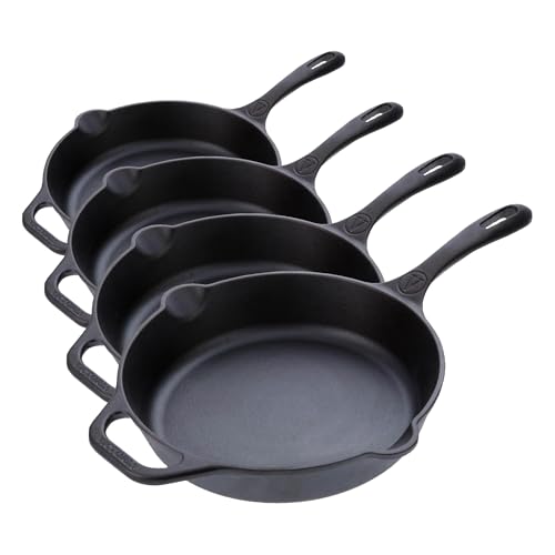 Image of Victoria 10-Inch Cast Iron Skillet, Pre-Seasoned Cast-Iron Frying Pan with Long Handle, Made in Colombia (Pack of 4)