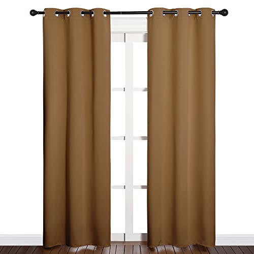 Image of NICETOWN Sleek Blackout Curtains 84 inches Length for Windows, Noise Reducing and Block Draft Panels for Door Doorway Laundry Office Luxury Decor Theme (2 Panels, Gold Brown, W34 x L84 -Inch)