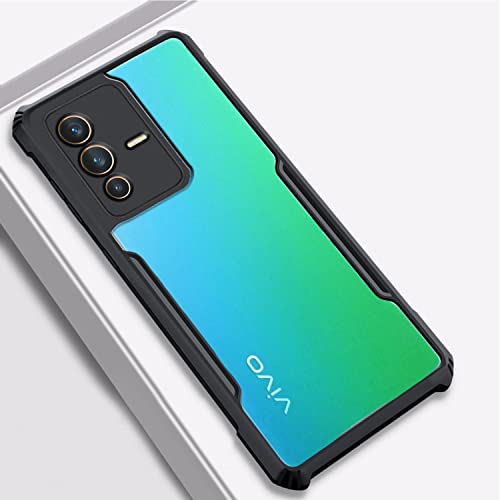 Image of Pikkme Plastic Crystal Clear Transparent Back Ultra Hybrid Full Camera Protection Raised Edge with 360 Degree Protection Bumper Back Cover for Vivo V23 Pro 5G (Black)