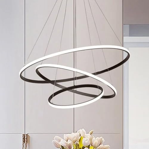 Image of Modern LED Ring Chandelier Light | Ceiling Pendant Lamp with Adjustable Hanging Rings | Warm White Contemporary LED Hanging Light for Living Room, Dining Area & Hall Decor