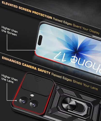 Image of WOW IMAGINE Tough Armor Bumper Mobile Back Case for iPhone 17 2025 | Sliding Camera Shield Cover | Shock Proof 360 Protection | Hybrid PC + TPU | Ring Holder with Kickstand - Black