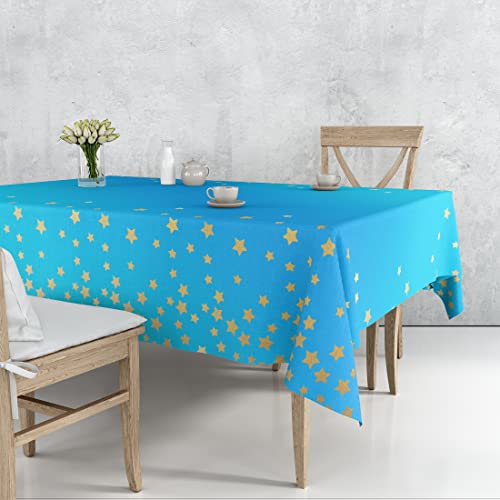 Image of Crackles Turquoise Rectangular Shiny Metallic Tinsel Foil Star Print Reusable Table Cover 1.37mX1.83m for Indoor Outdoor Party Birthday,Wedding,Christmas,Buffet Parties,Camping