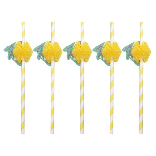 Amosfun Disposable Lemon Honeycomb Ball Drinking Straws Fruit Design Paper Straws for Tea Juices Smoothies Tropical Luau Party Decoration 25 Pack