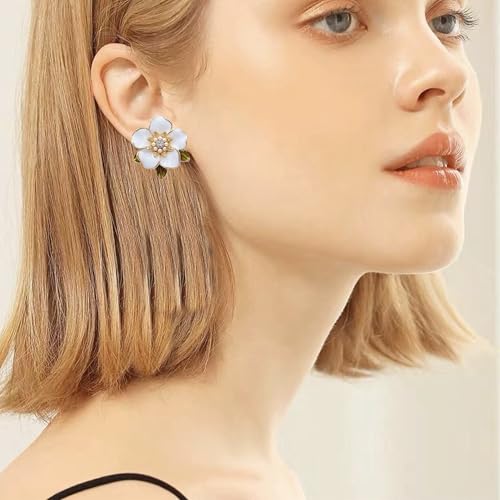 Anmpab Enamel Flower Stud Earrings for Women Vintage Rhinestone Pearl Floral Flower Earrings Brides Party Jewelry2