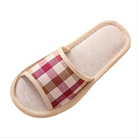 FKGV Cotton Slippers Couples Home Slippers Women Men Shoes Fashion Casual Couples Gingham Home Slippers Indoor Floor Flat Shoes 8.5 Red Cover