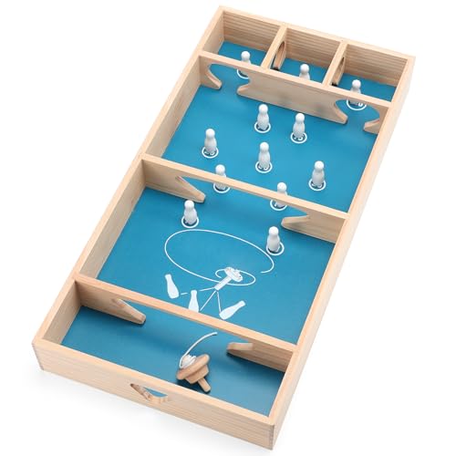 Motionchic 1 Sets 23.6 x 11.8 Inches Table Top Skittles Game Wooden Bowling Board Game Fun Board Games for Adults for Family Indoor and Outdoor Games
