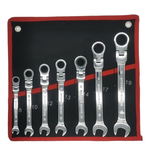 Llaves Fijas Juego de llaves de carraca combinadas, juego de llaves con cabeza de resorte de acero al cromo vanadio Llave con llave de carraca métrica de 72 dientes Juego De Llaves Fijas(14pcs)