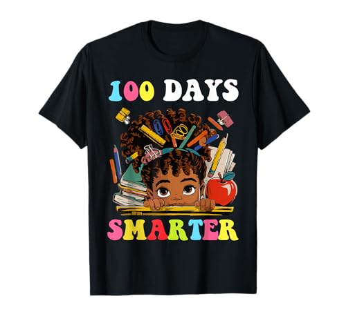 100 días de Escuela Smarter Afro Girl Kids 100th Day Teacher Camiseta