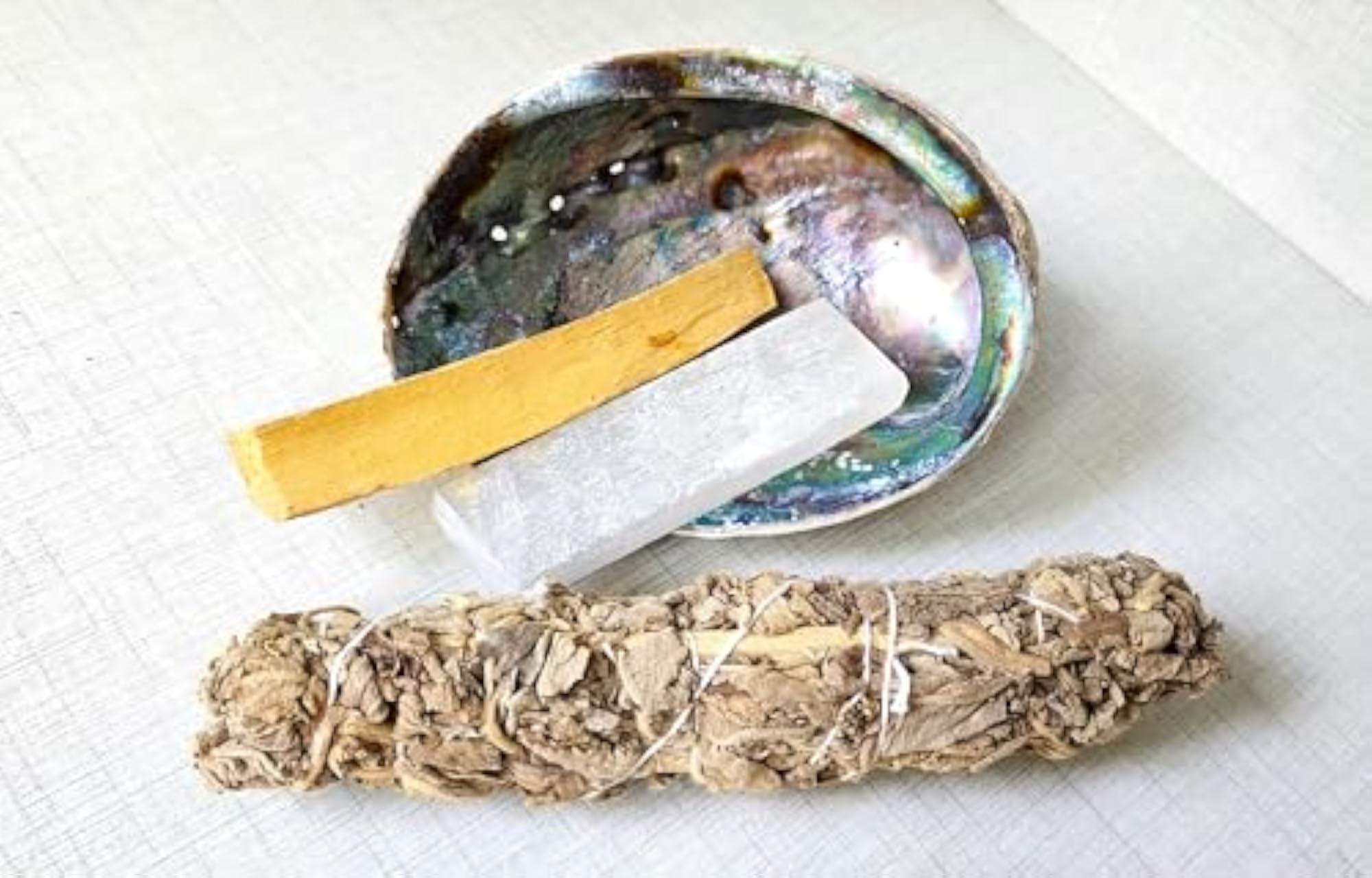 Abalone, Selenite Stick, Palo Santo Smudge Kit for Energy Cleansing