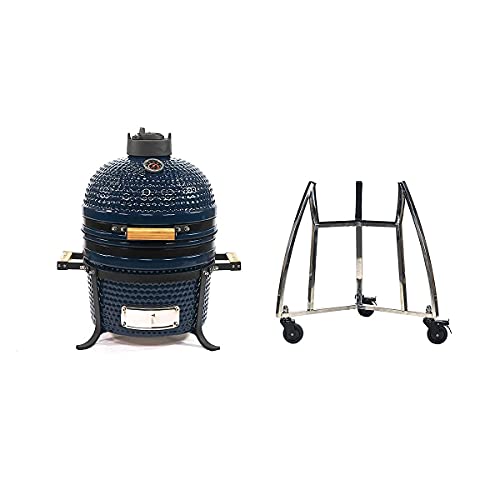 Vessils 15'' Blue Kamado Grill+ Rolling Cart #TOP8