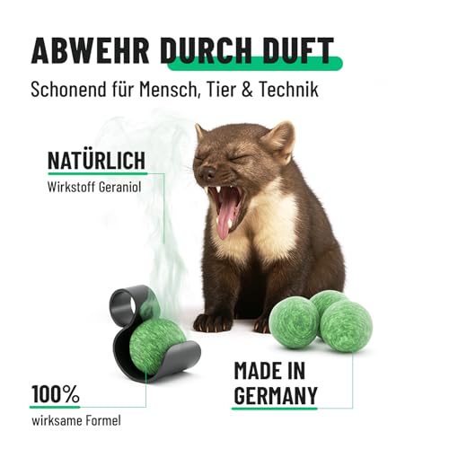 greate 4X Marderschreck Duft Kugeln inkl. Halterung - Sofortige & langfristige Marderabwehr Auto - Made in Germany - Marderschreck Auto, Marderschutz für Auto, Anti Marder Auto, Maderschutz