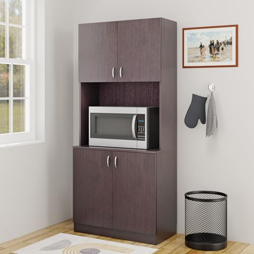 Image of VIKI Furniture | Kitchen Cabinet - 5 Tier Unit with Doors & Open Shelves, Organizer for Kitchen, Bedroom, Hallway & Living Room (Dark Wenge - 40D x 80W x 180H cm) | 1 Year Warranty