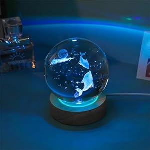 3D Galaxy Crystal Ball Night Lamp,Dolphin Crystal Ball Night Light with ON/Off Switch Button, USB Cable Colorful LED Wooden Crystal Ball for Home Decoration Birthday Gift (Dolphin) (Dolphin)
