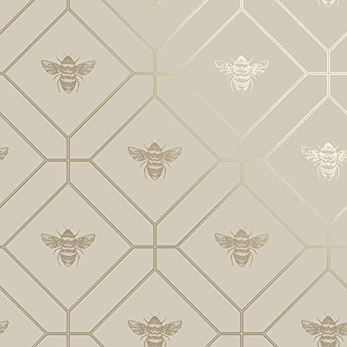 Holden Decor Honeycomb Bee Taupe Wallpaper 13082 - Metallic Geometric