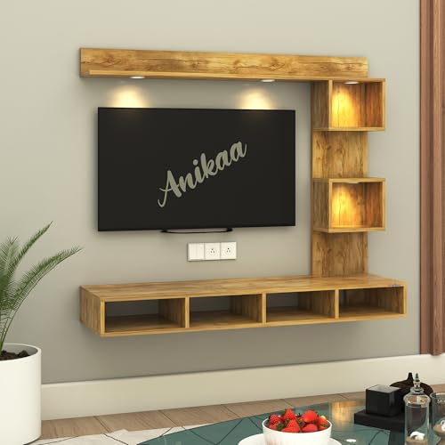 Image of Anikaa Kirina Engineered Wood Wall Mount TV Unit with LED Lights TV Cabinet TV Entertainment Unit Set Top Box Stand (Giantwood) (Ideal for 43 Inch)(D.I.Y)