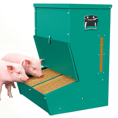 Hog Feeder for Pigs 2 Door Heavy Duty Pig Feeder with Rainproof Lid Self Feeder for Outdoor Use on Hog Farm Homestead or Pasture