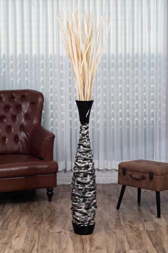 Image of Leewadee Large Black White Home Decor Floor Vase - Wooden 43 inches Tall Farmhouse Decor Flower Holder for Fake Plant and Pampas Grass
